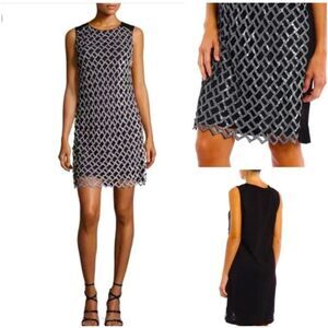 DVF Diane Von Furstenberg Joylyn Embellished Sequin Shift Dress Black/Silver Siz